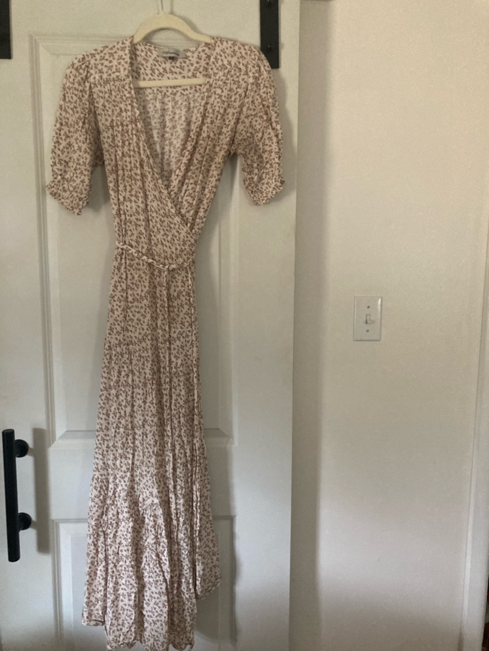 Women's Cream Floral Wrap Maxi Dress with Brown Print
